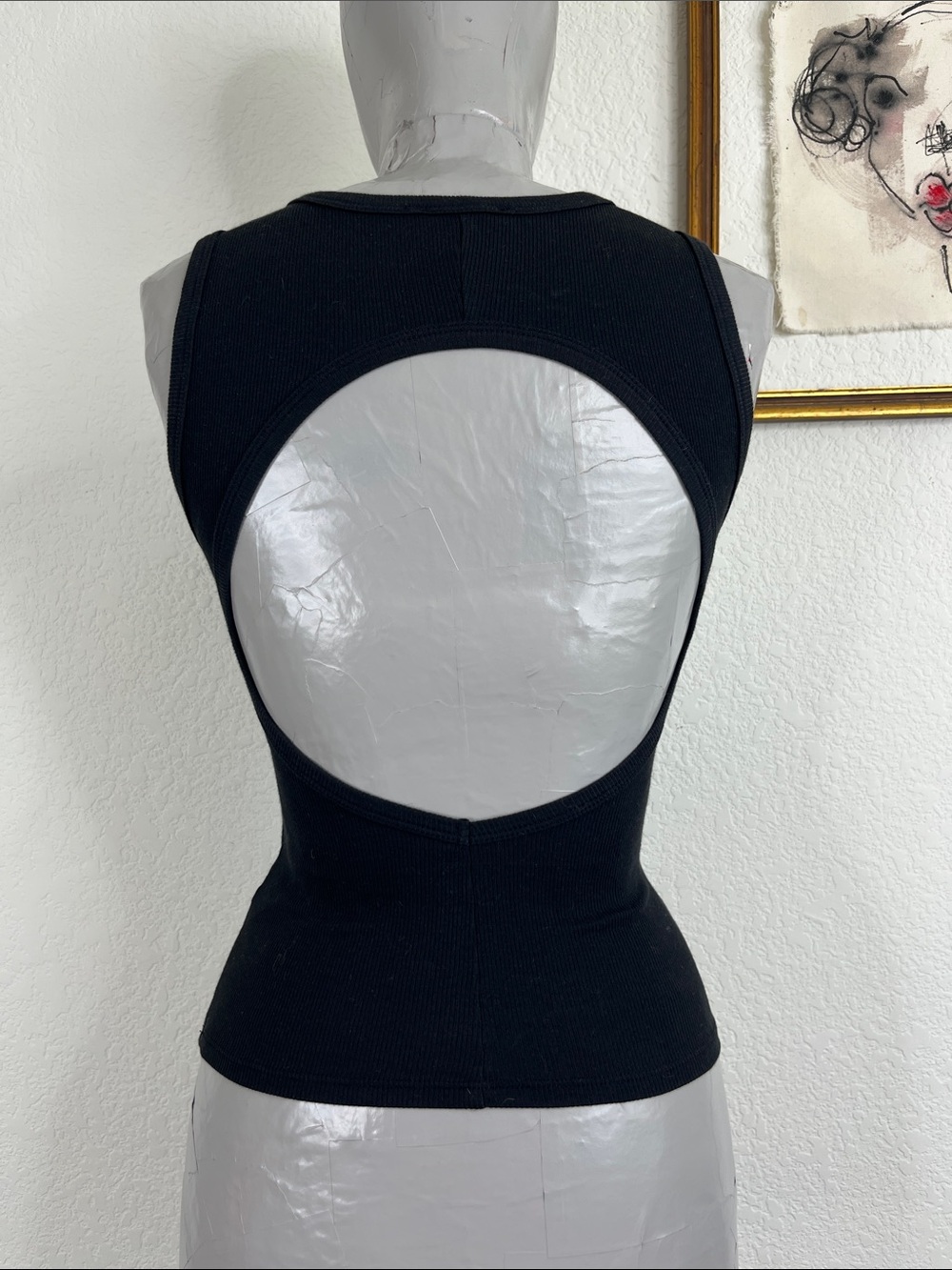 Reformation Ribbed Open Backless Cut Out Tank Top Black